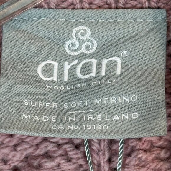 Aran Cardigan Sweater Pink Irish Cable Knit Chunky Ireland Wool Luxury Large - Picture 8 of 13